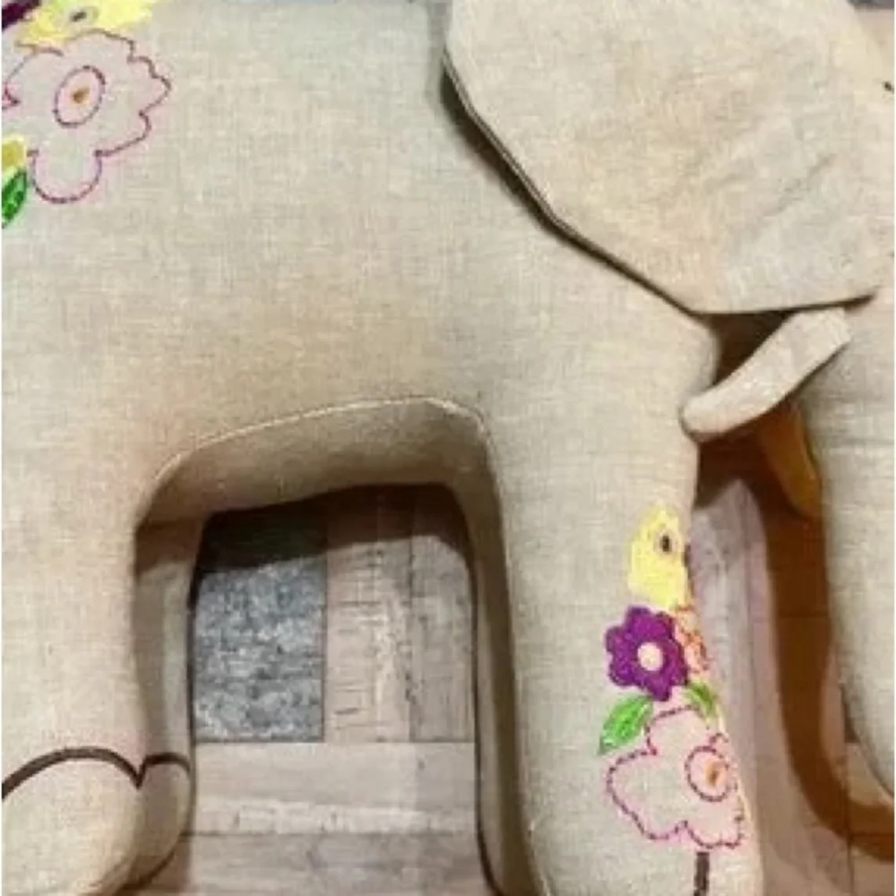 Neutral Beige Embroidered Elephant Plush Accent Pillow - Unbranded